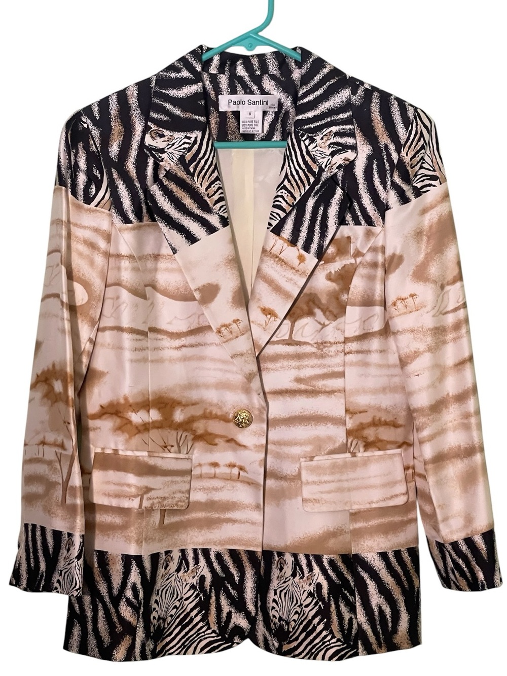 Paulo Santini 100% silk Safari - Zebra jacket. Size 6 EUC Vintage - Picture 1 of 5